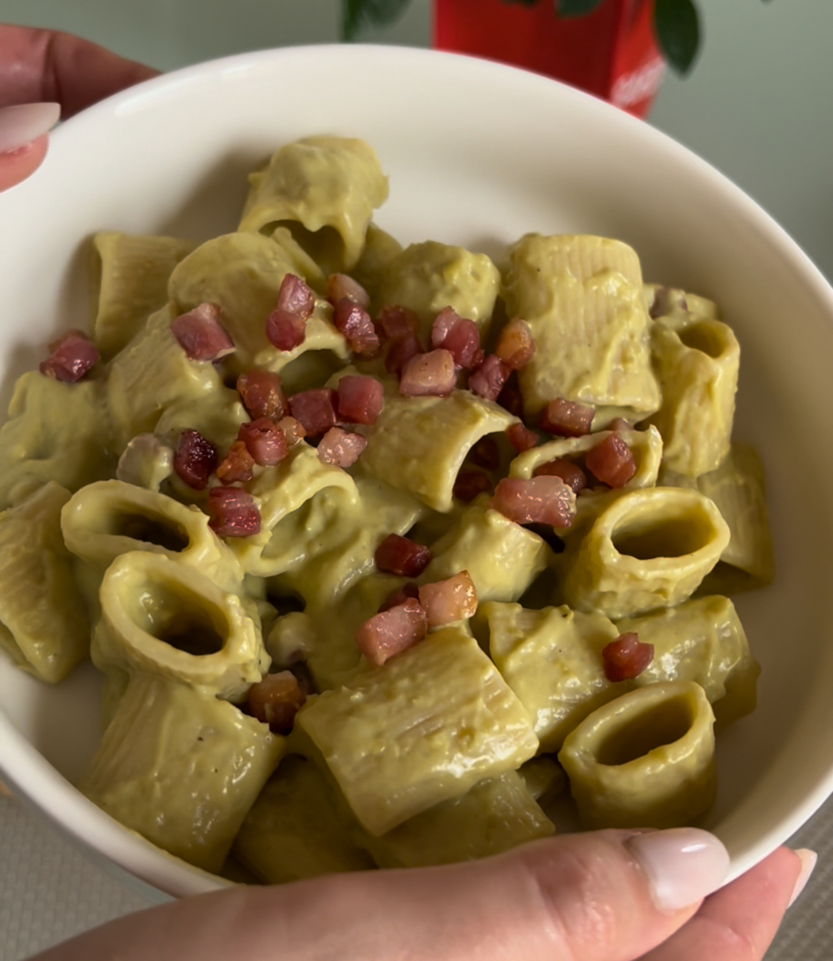 Pasta cremosa piselli e pancetta